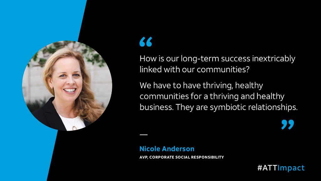 Nicole Anderson, AVP of Corporate Social Responsibility at <a href="/ATT/">AT&T</a> shared how we're working towards including ESG in communities we serve during a panel discussion hosted by <a href="/FD1conference/">From Day One</a>. Read more: go.att.com/edbd877a