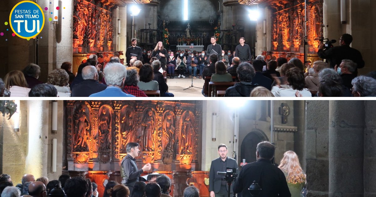 Concellotui's tweet photo. #SanTelmo2022📸
A Catedral de Tui acolleu o domingo un concerto moi especial no que volveu soar a misa medieval de San Telmo. O ensemble dos Países Baixos #SecondaPratica deu de novo voz a esta partitura recollida no Pasionario Tudense nunha iniciativa de Música no Claustro https://t.co/jtrAyYA84b