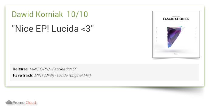 fuserecords's tweet photo. Dawid Korniak supports: MINT (JPN) - Fascination EP 10/10 https://t.co/sPFJpcuITf #newrelease https://t.co/0DrzoCO062 https://t.co/RL5aTht77e