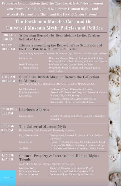 We are looking forward to Thursday’s symposium, The Parthenon Marbles Case and Universal Museum Myth: Policies and Politics -- see below for the link to register! For a breakdown of the esteemed speakers that will be attending, see the thread 🧵 below!

eventbrite.com/e/the-cardozo-…