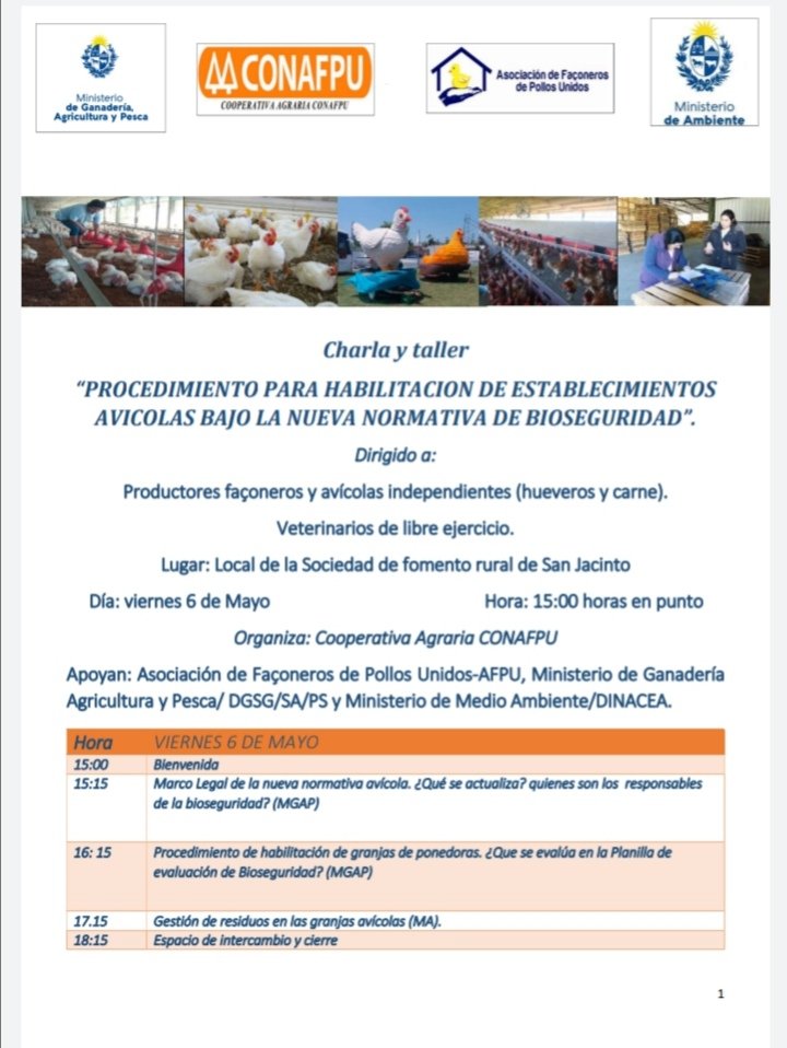 danielpereyra73's tweet photo. Charla y taller
“PROCEDIMIENTO PARA HABILITACION DE ESTABLECIMIENTOS
AVICOLAS BAJO LA NUEVA NORMATIVA DE BIOSEGURIDAD”.
Lugar: Local de la Sociedad de fomento rural de San Jacinto
Día: viernes 6 de Mayo Hora: 15:00 horas en punto
Organiza: Cooperativa Agraria #CONAFPU https://t.co/5JARVtpdFb