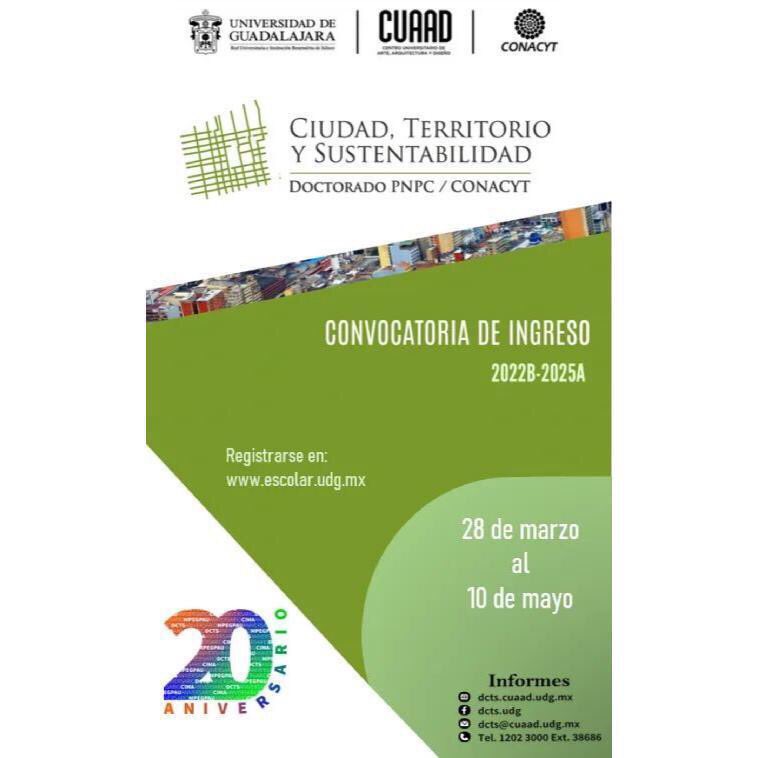 Les invitamos a formar parte del Doctorado en Ciudad, Territorio y Sustentabilidad. Dentro del programa se encuentran temas de investigación inclusivos tales como: el estudio de grupos vulnerables como ancianos, niños. Más recientemente temas de género, la mujer y la ciudad.