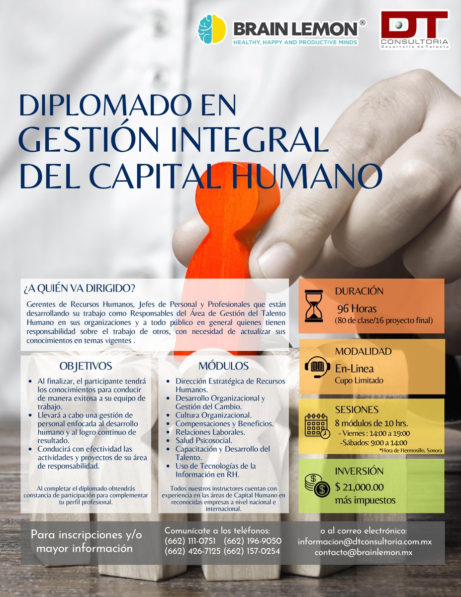 ConsultoriaDt's tweet photo. Te invitamos a participar en el próximo Diplomado en Gestión del Capital Humano - https://t.co/wKjXtT8Z5z https://t.co/mIqLX0i5EQ