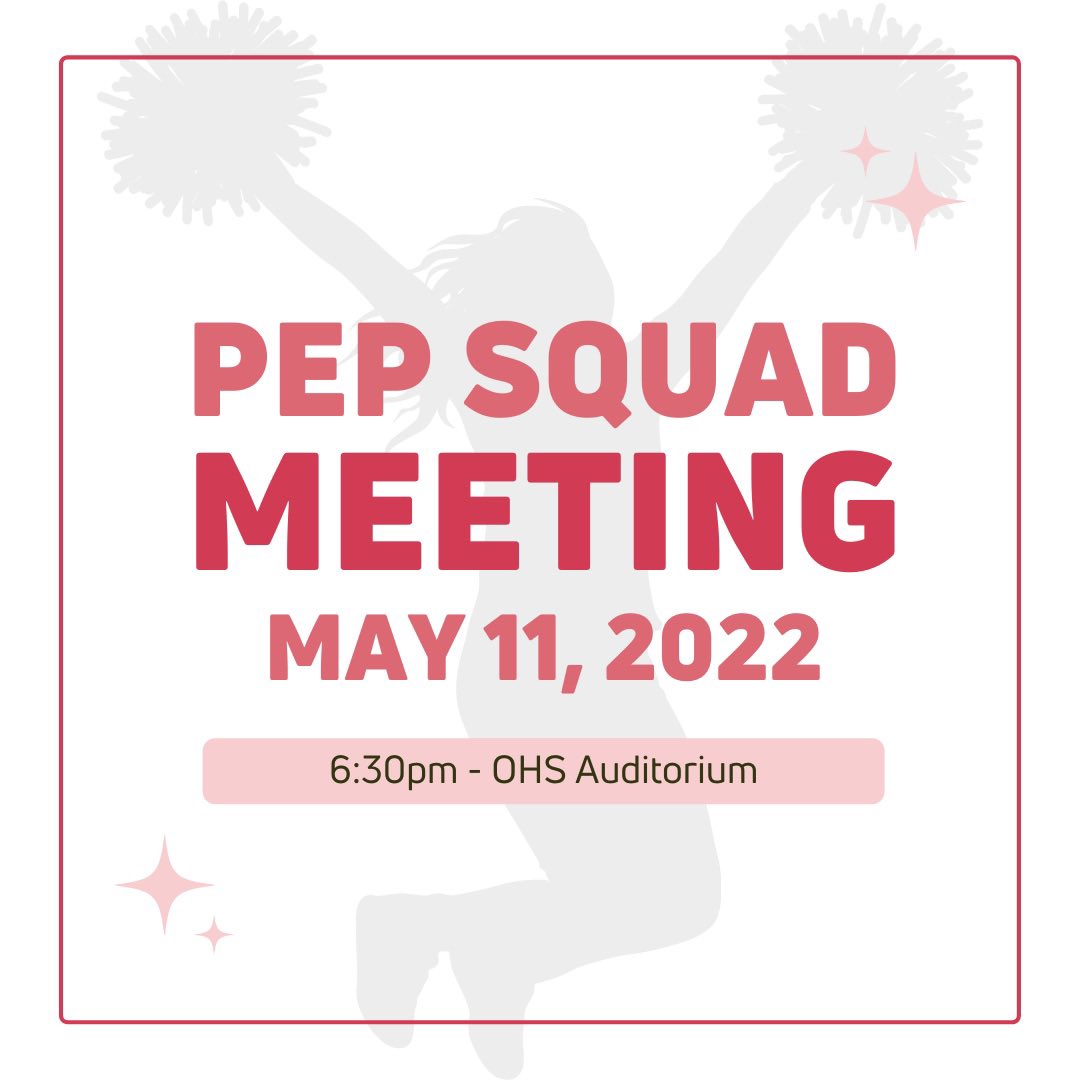 ohspepsquad's tweet photo. Don’t forget about our new team meeting on May 11th at 6:30 in the auditorium!💕✨ https://t.co/HIzRwjYnHw