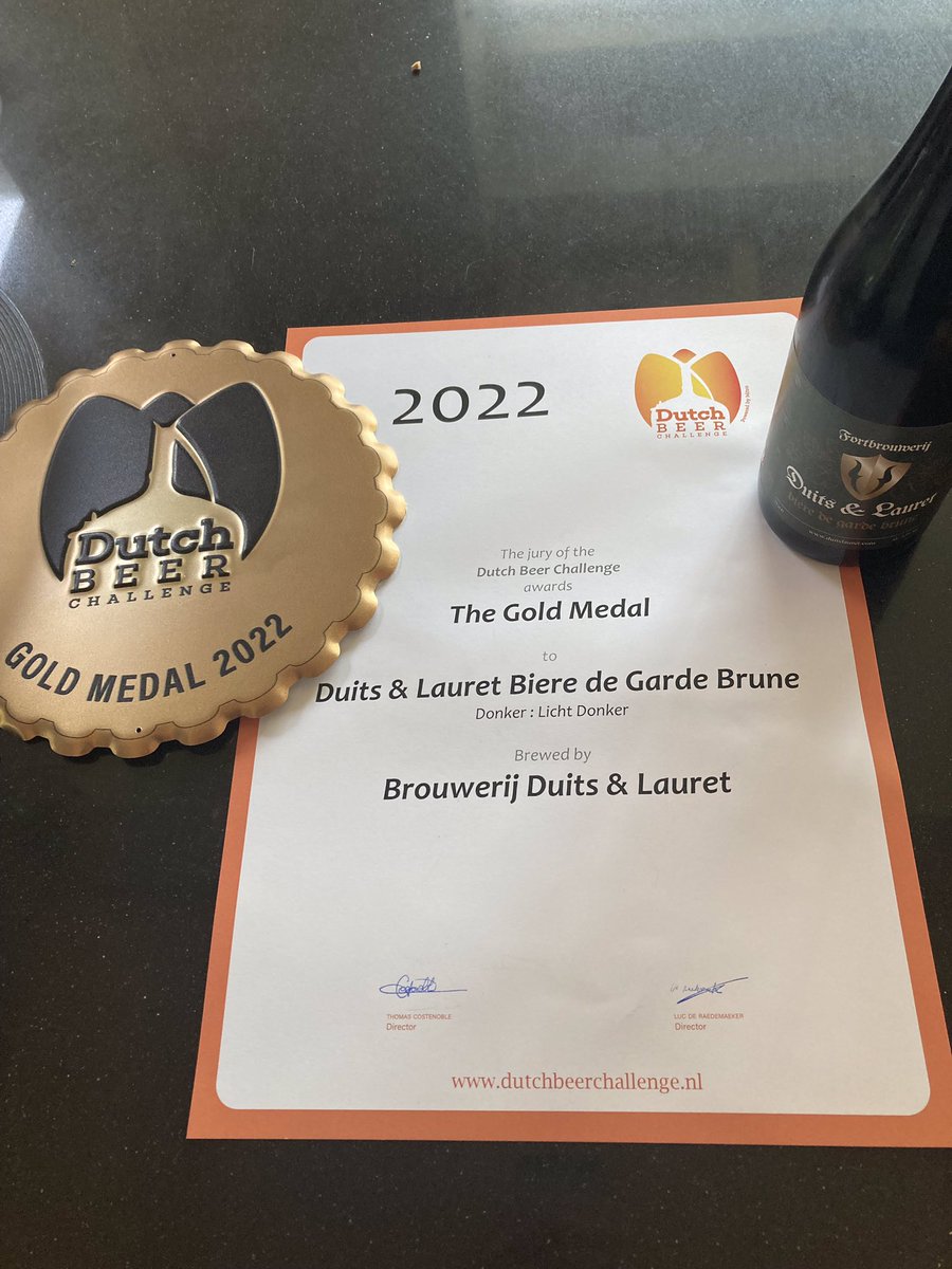 Weer heel erg blij met een gouden medaille voor onze Biere de Garde Brune!