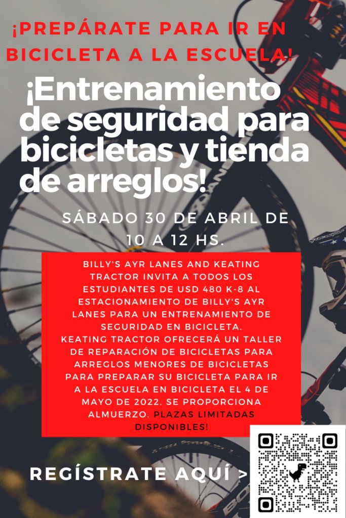 Reminder!! The bike safety and fix it shop event is this coming Saturday, April 30! Registration closes Thursday at 3:00pm! We hope to see you there! 
To register: eventbrite.com/e/usd-480-bike…