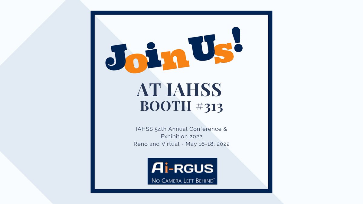 Ai_RGUS's tweet image. Stop by our booth #313 at IAHSS on May 16th-18th!
#AiRGUS #SurveillanceCamera #CameraMonitoringServices #VideoSurveillance #ArtificialIntelligence
#ai #Innovation #technology #IAHSS #Conference #healthcare  
#healthcaresecurity #conference2022  #healthandsafety
