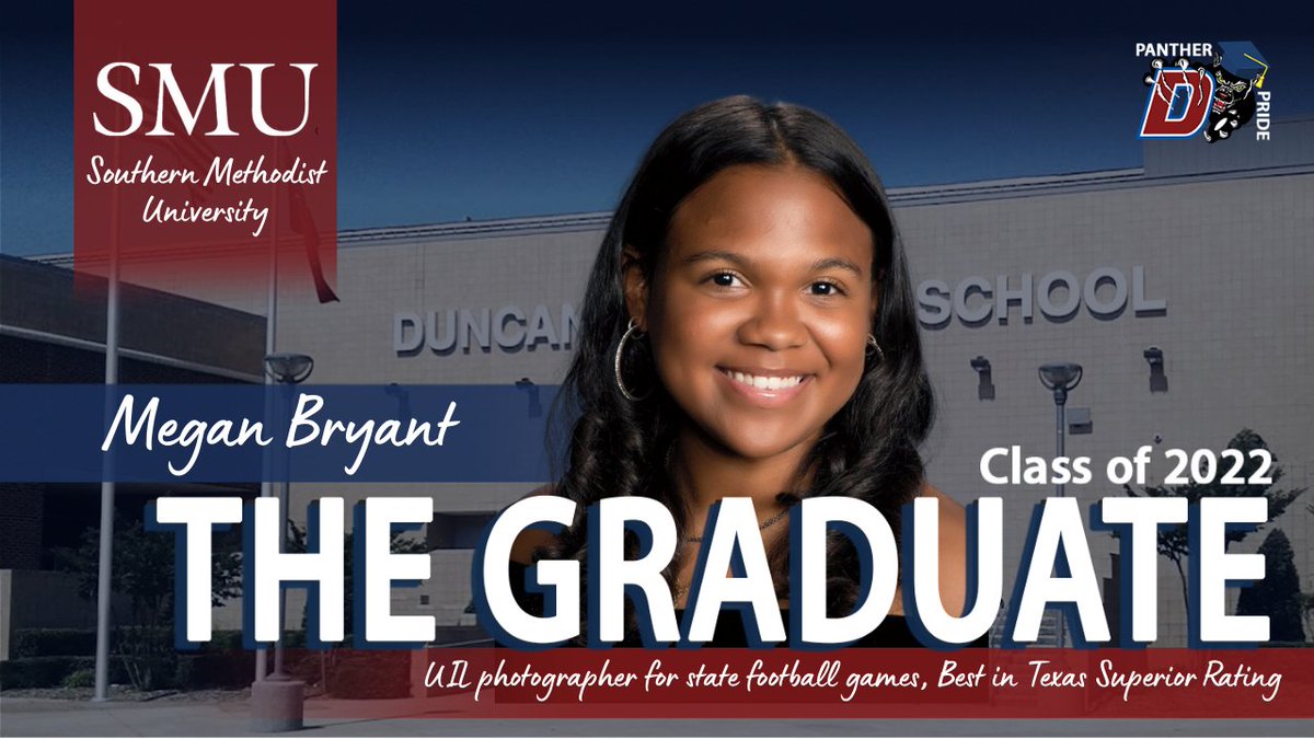 DuncanvilleISD's tweet photo. Congratulations to Megan Bryant, our next Panther Pride senior honoree! Megan plans to attend @SMU in the fall to study sports management. She is an accomplished photographer - Megan has photographed state-level football games &amp; she's earned a Superior Rating from Best in Texas. https://t.co/UCK0v7cQyw