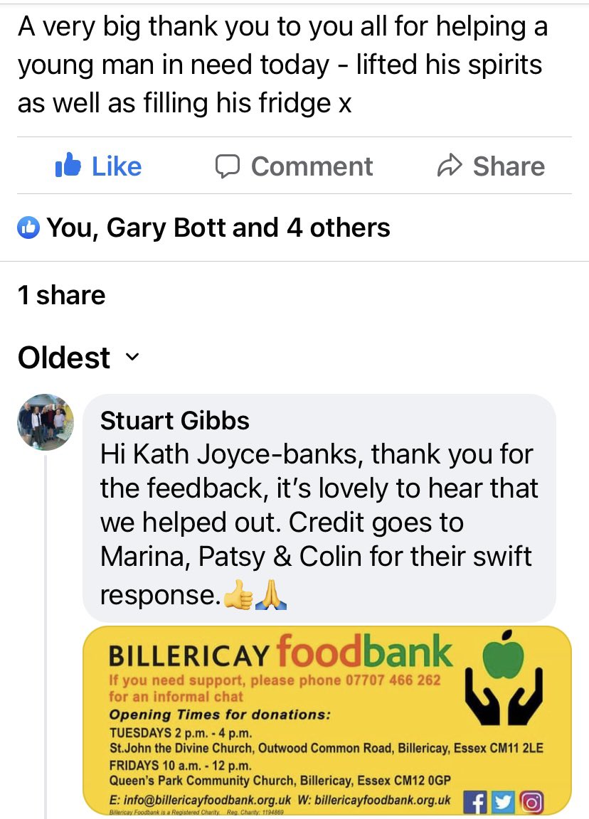Great to get positive feedback when our team at #Billericay FoodBank rise to the challenge of a desperate appeal <a href="/LoveBillericay/">Love Billericay</a> #Essex