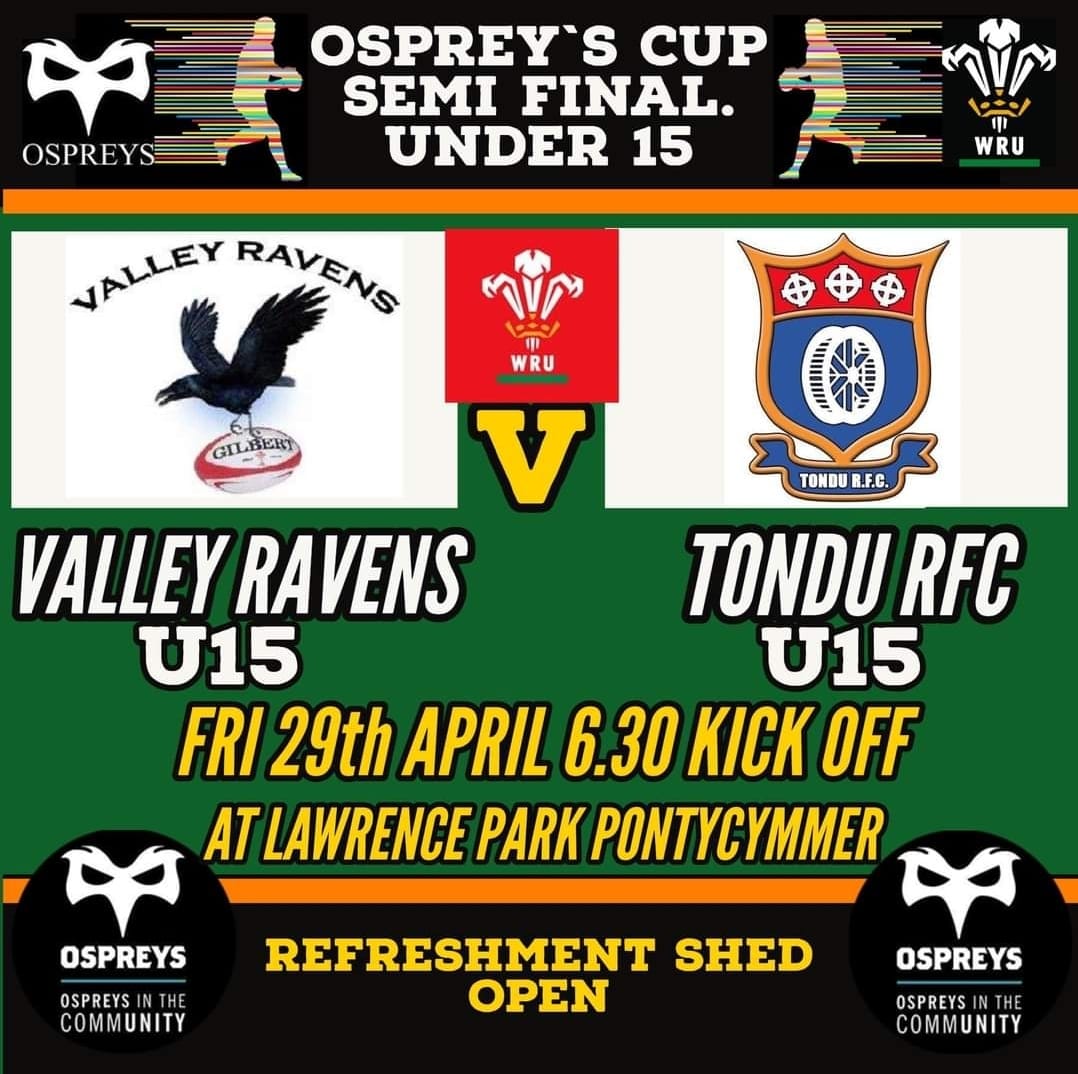 Can't beat a semi final local derby, let's get as many supporters as we can upto Lawrence Park Friday to cheer the boys on for the big occasion. #waterwheelers #Tondu #cuprugby #letsgo