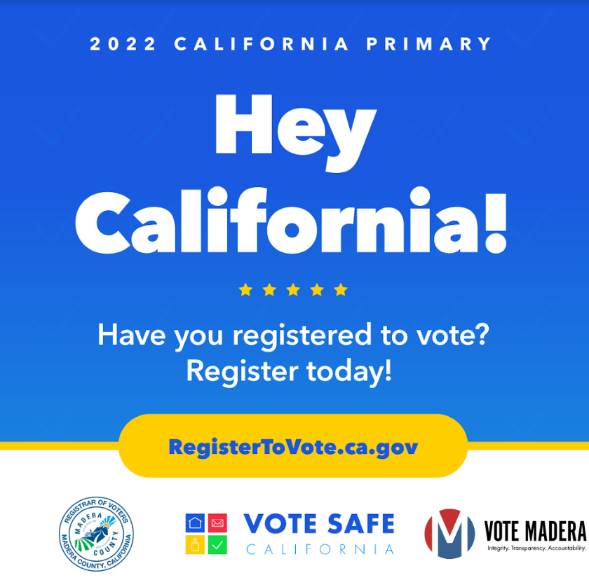 MaderaElections's tweet photo. We are less than two months away from the #June7th 
Primary Election! Make sure you’re registered to vote. 
https://t.co/foD0Heuqmm  

Estamos a menos de dos meses de la Eleccion Primaria de Junio 7! Asegurese de que este registrado para votar. https://t.co/RxF9724H4M https://t.co/eCSK3vX77A