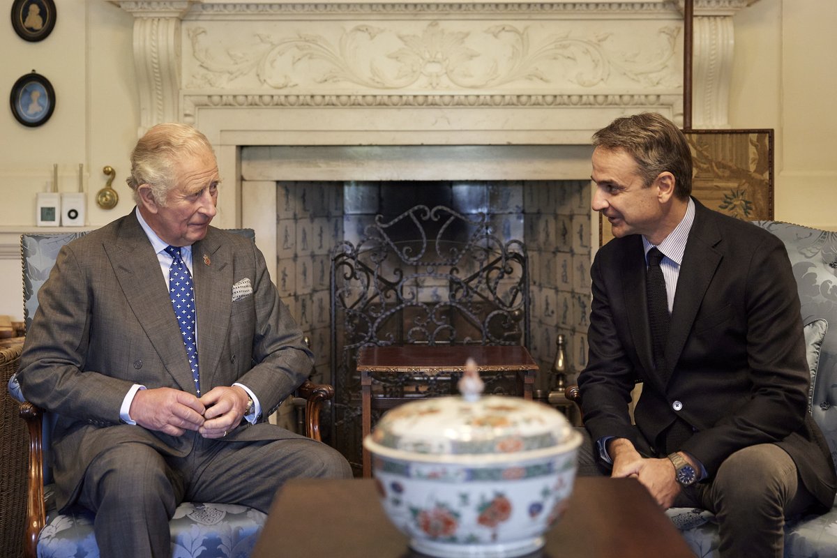 PrimeministerGR's tweet photo. It was a great privilege to join HRH at Dumfries House today and deepen the cultural ties between our two countries. An inspiring visit where I saw first hand how the Prince’s foundation puts sustainability, education and training into action to transform lives. @clarencehouse https://t.co/TMuwFPUgNT