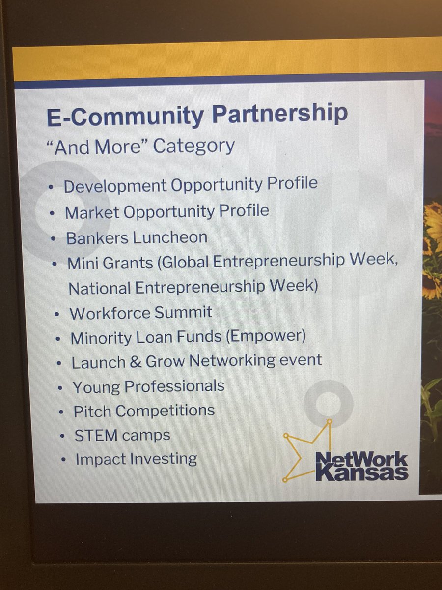 EPedersenKS's tweet image. I like the way @SarahLaRosh talks about the “And More”aspect of E-Community. @ecomm_ks @networkkansas @wKREDA1 @KStateIP @e2ruralcenter @AmaraKniep @JennLairdKS @Christy71543063 @KansasCommerce