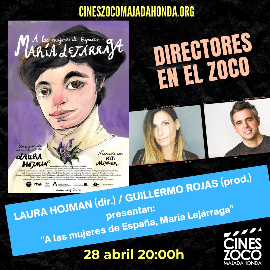 ⭐️⭐️ #LauraHojman (dir.) y #GuillermoRojas (prod.)
Visitarán #CinesZoco 
Proyección + Coloquio #ALasMujeresDeEspañaMaríaLejárraga
 28 abril - 20:00h 

🚀 Tus entradas aquí… !👇👇
➡️➡️cineszocomajadahonda.org

<a href="/laurahojman/">Laura Hojman</a> 
<a href="/guille_rojas_/">Guillermo Rojas</a>