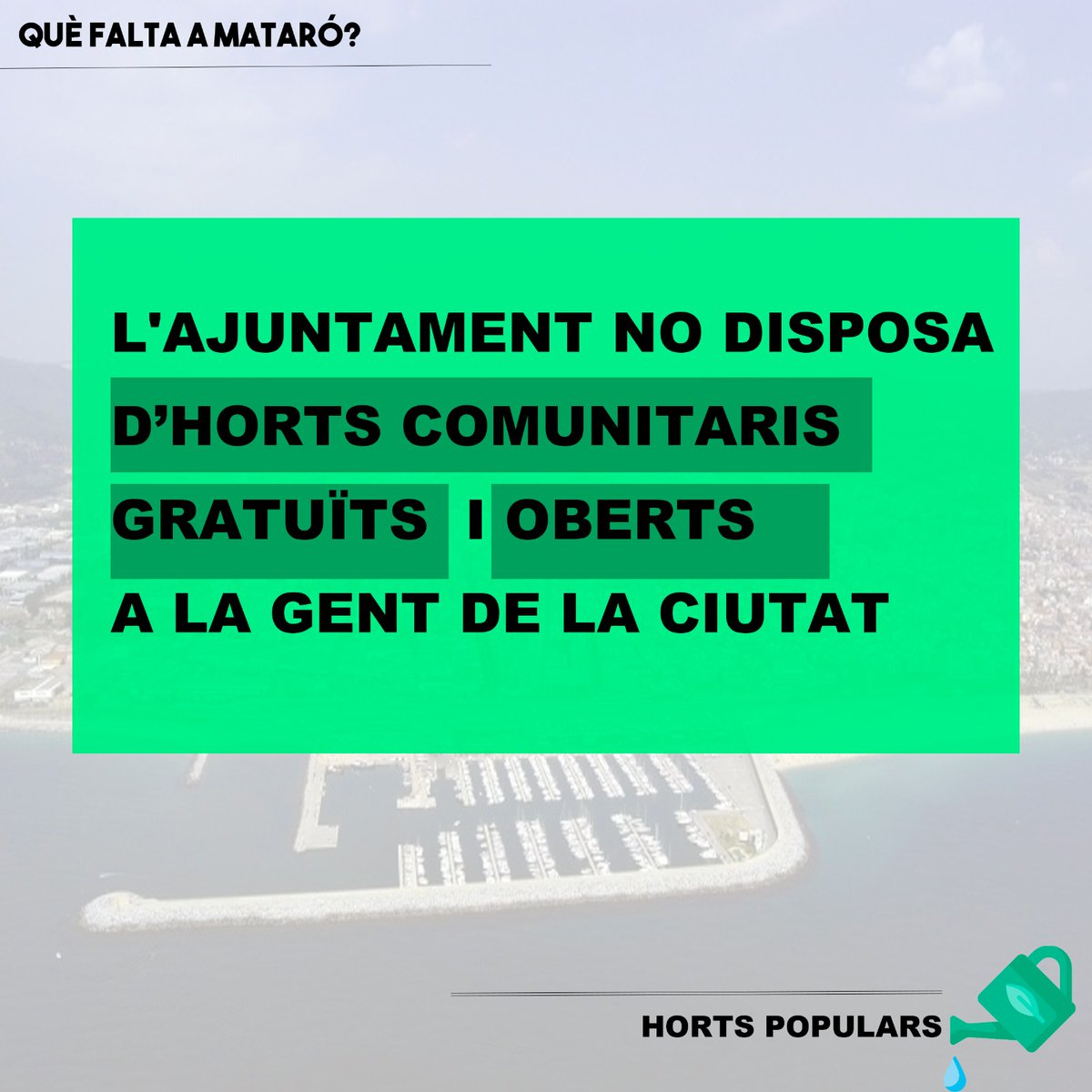 🪴Terra, comunitat, relleu intergeneracional, cura de l'espai i responsabilització col·lectiva:
ES NECESSITEN HORTES URBANES A MATARÓ

Des de les institucions se'ns proposen places, parc o zones verdes, ja pensades, d'assenyades i distribuïdes per a un ús concret . 
⬇️⬇️⬇️