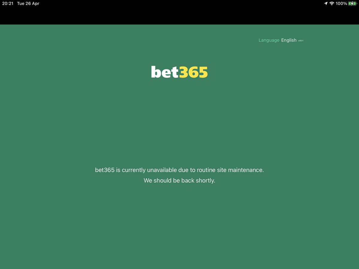 martynbl's tweet photo. @bet365 bit silly putting that up. You don’t take bets and announce routine maintenance after, is that even legal sure someone will know https://t.co/tO7iiHW3Ox