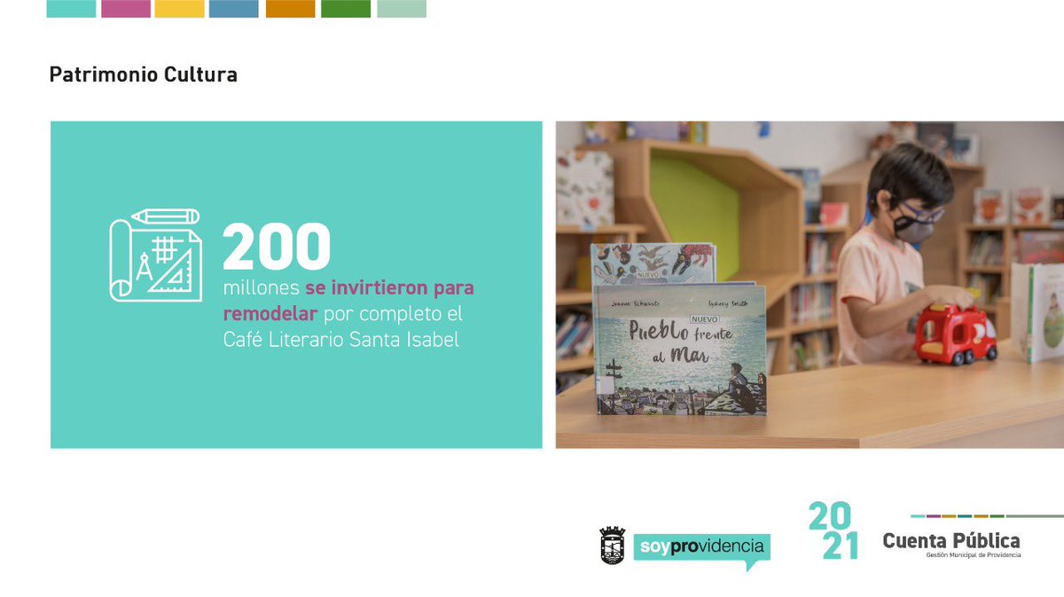 CULTURA: Se invirtieron 200 millones para remodelar el Café Literario Santa Isabel. Ahora cuenta con sala especial para los más pequeños. Además, se inauguraron dos nuevas sedes: BiblioLab Montecarmelo y el Punto de Lectura Bustamante. #CuentaPúblicaProvi2021