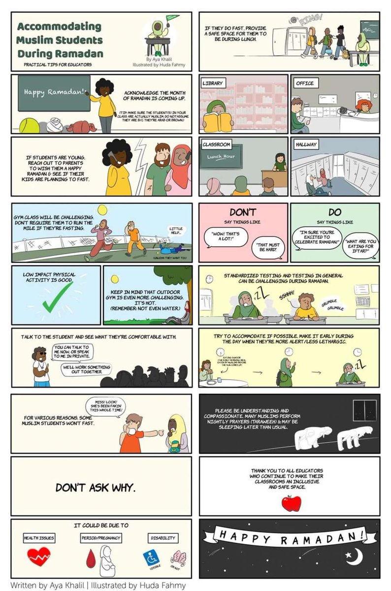 #HipHopEd great graphic by <a href="/AyaKhalil/">Aya Khalil</a> higlighting how teachers/ schools can support Muslim youth during Ramadan
