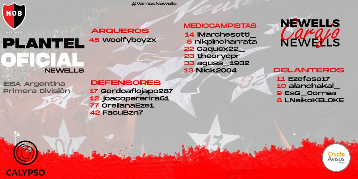 🔴 #ArrancaIESA ⚫

¡Acá están, estos son! 📝

Presentamos nuestro plantel oficial que va a competir en <a href="/iesafifaar/">IESA Argentina</a> en su temporada número 19. ¡Vamos por todo! ⚽🔥

#VamosNewells ❤️🖤