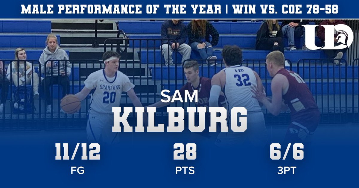 Next up for our Sparty award honorees is Sam Kilburg! 

Sam won the Male Performance of the Year due to his stellar outing Feb. 9 against Coe College in a pivotal conference battle. Congratulations Sam!

#FlySparty