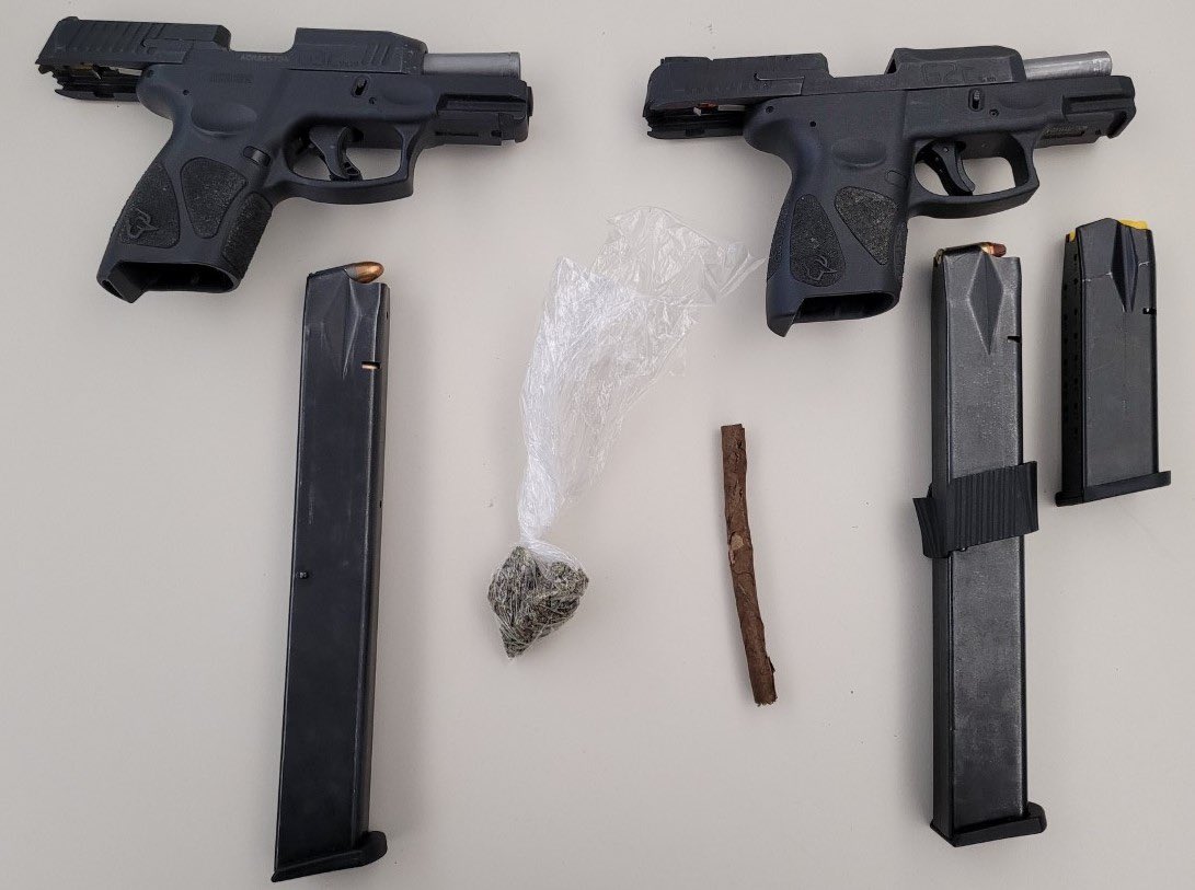 The boys are back at it again…patrolling through a known drug and gang location and are able to take 2 individuals with 2 handguns and marijuana off the streets of #BigD, #nobanginallowed
