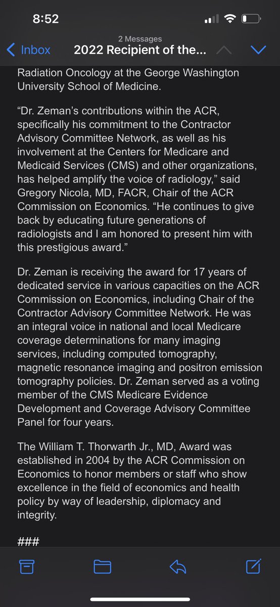 Congratulations to our esteemed member Robert Zeman on the Robert T. Thorwarth Award, which recognizes those with significant contributions in hwalth policy and economics.
