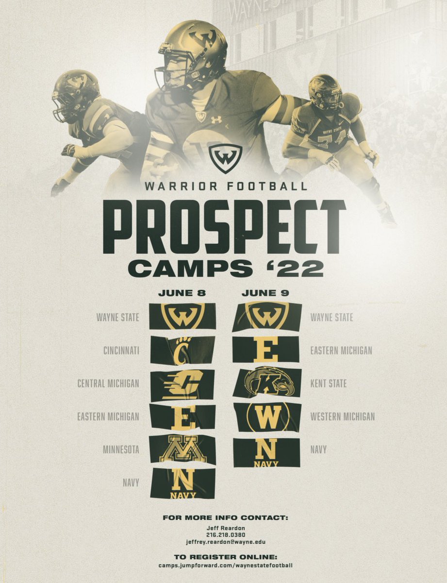 Wayne State Football (@WSUWarriorFB) on Twitter photo 2022-04-26 20:28:58 This year's prospect camps are gearing up to be even bigger! Don't wait, sign up today!! ⬇️⬇️⬇️ camps.jumpforward.com/waynestatefoot… #OneWarrior 🔰 This year's prospect camps are gearing up to be even bigger! Don't wait, sign up today!! ⬇️⬇️⬇️ camps.jumpforward.com/waynestatefoot… #OneWarrior 🔰
