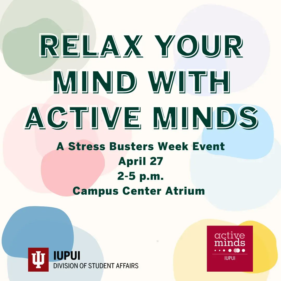 IUPUIwellness's tweet photo. It's time to relax your mind, take a break, and do some crafts! Stop by the atrium tomorrow! Activities include stress ball making station, puzzles, fidget making station, bubble wrap, and more! #JagWELL #iupui #stressbustersweek https://t.co/9wG7FkwEdy