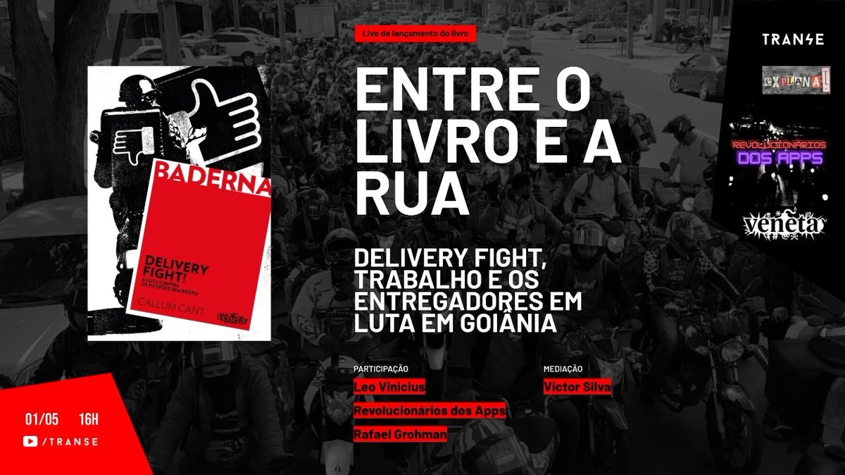 explana_acao's tweet photo. Tá chegando! O coletivo @transehub transmitirá ao vivo este evento no dia do trabalhador, 1º de maio, que terá oficinas relativas a luta dos entregadores de aplicativo em Goiânia. Será distribuído o livro "Delivery Fight" para os entregadores do coletivo Revolucionários dos Apps. https://t.co/F7TYfki49y