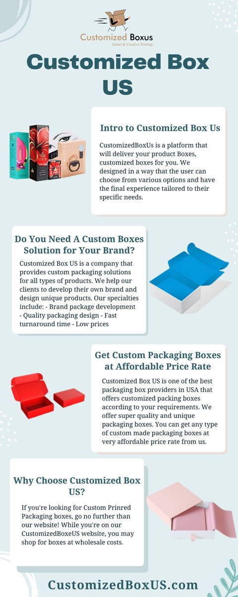 imChrisRoger's tweet image. Custom Packaging Boxes - CustomizedBoxUS

#CustomizedBoxUS are experts in custom packaging solutions and have a team of creative designers who can design the perfect solution for your brand.

customizedboxus.com

More Info:
customizedboxus@gmail.com

#CustomBoxes, #Boxes #Box