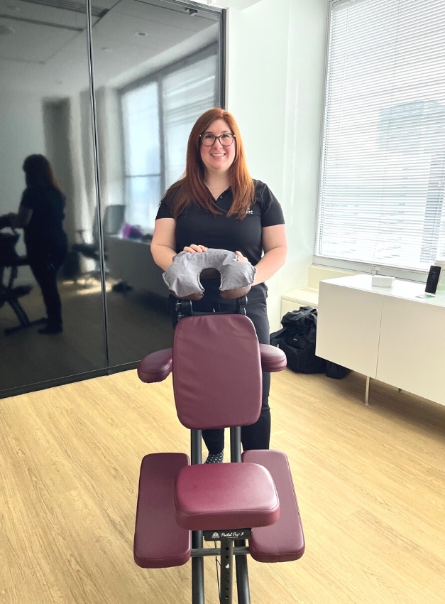 DeGrandpreChait's tweet photo. Administrative Professionals' Week continues at De Grandpré Chait! Members of our team enjoyed well-deserved chair massages. A big thank you to @kinesante for their excellent service. https://t.co/vWhzVwKMLn
