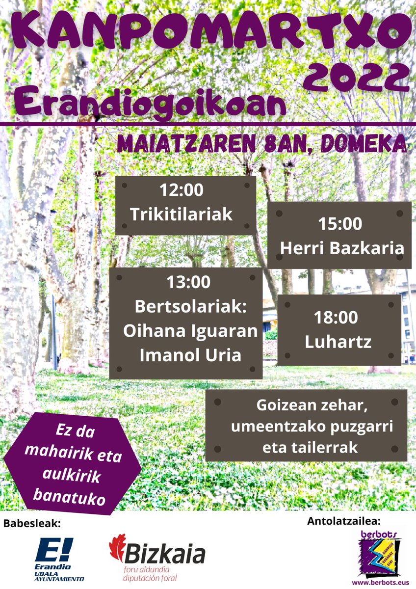 berbots's tweet photo. Hiru urte ostean berriro dugu Kanpomartxo!!!🎉🎉🎉
Erandioko euskaltzaleak biltzen dituen jaia👏👏👏
Aurten Erandiogoikoan izango da!🥳🥳
Gora Berbots!!!
Gora Erandio euskalduna!!!
Eta Gora Kanpomartxo!!!
#kanpomartxo #kanpomartxo2022
#Berbots
#ErandionEuskaraz
#Erandio https://t.co/EUHXrSNPxY