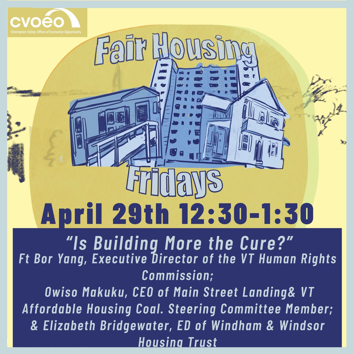 VTFairHousing's tweet photo. Our final #fairhousingfriday of #FairHousingMonth - titled "Is Building More the Cure?" - is coming up! Register today &amp; don't miss this powerful panel of speakers. https://t.co/Jllp4FHB8I #vtpoli #FairHousingMonthVT #housed802 https://t.co/Bs2sqOS7qq
