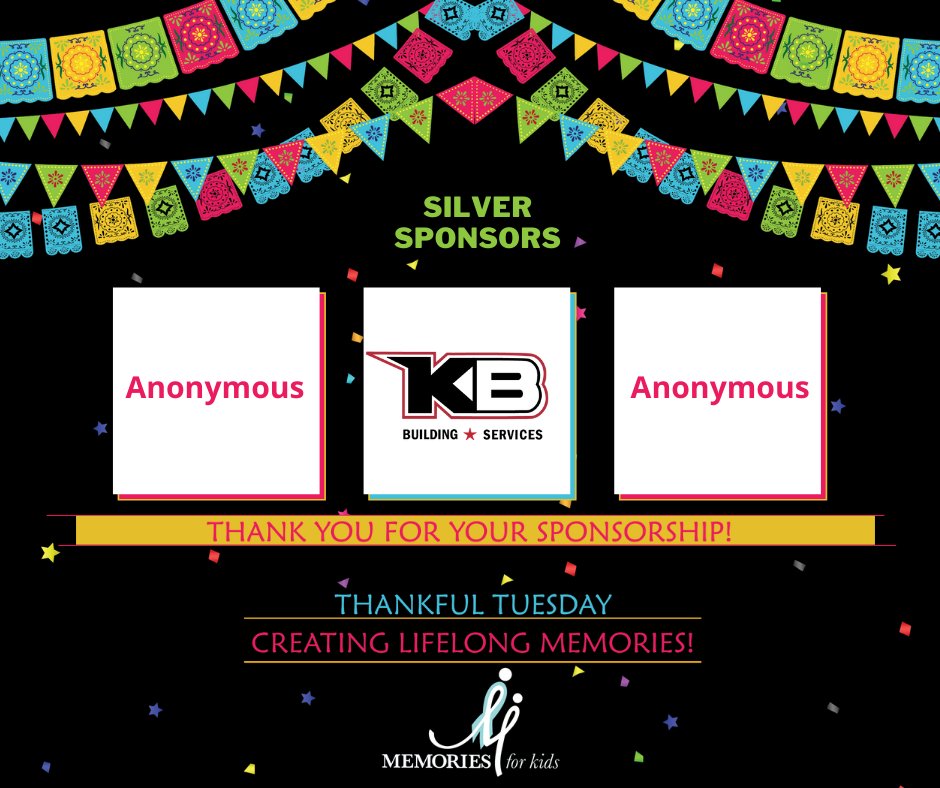 memories4kids's tweet photo. We celebrate KB Building Services ( https://t.co/9R1T1CTeIS) and Anonymous and Anonymous for their support for our Cinco de Mayo Fiesta event!
Thank you for helping to create lifelong memories!
#ADaytoCelebrate
#ADaytoGive
#MFK
#memoriesforkids
#cincodemayo
#celebration https://t.co/kGAzi1SyEj