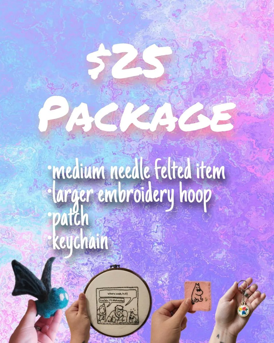 miserable_fool's tweet photo. Introducing mystery bags! Each package will have its own unique items. 
These packages will help support my shop &amp; make ends meet, things are tough right now. DM to buy a mystery bag! 

#handmade #supportsmallbusiness #MysteryBox #mysterybag #embroidery #needlefelting https://t.co/itxmDPNtuY