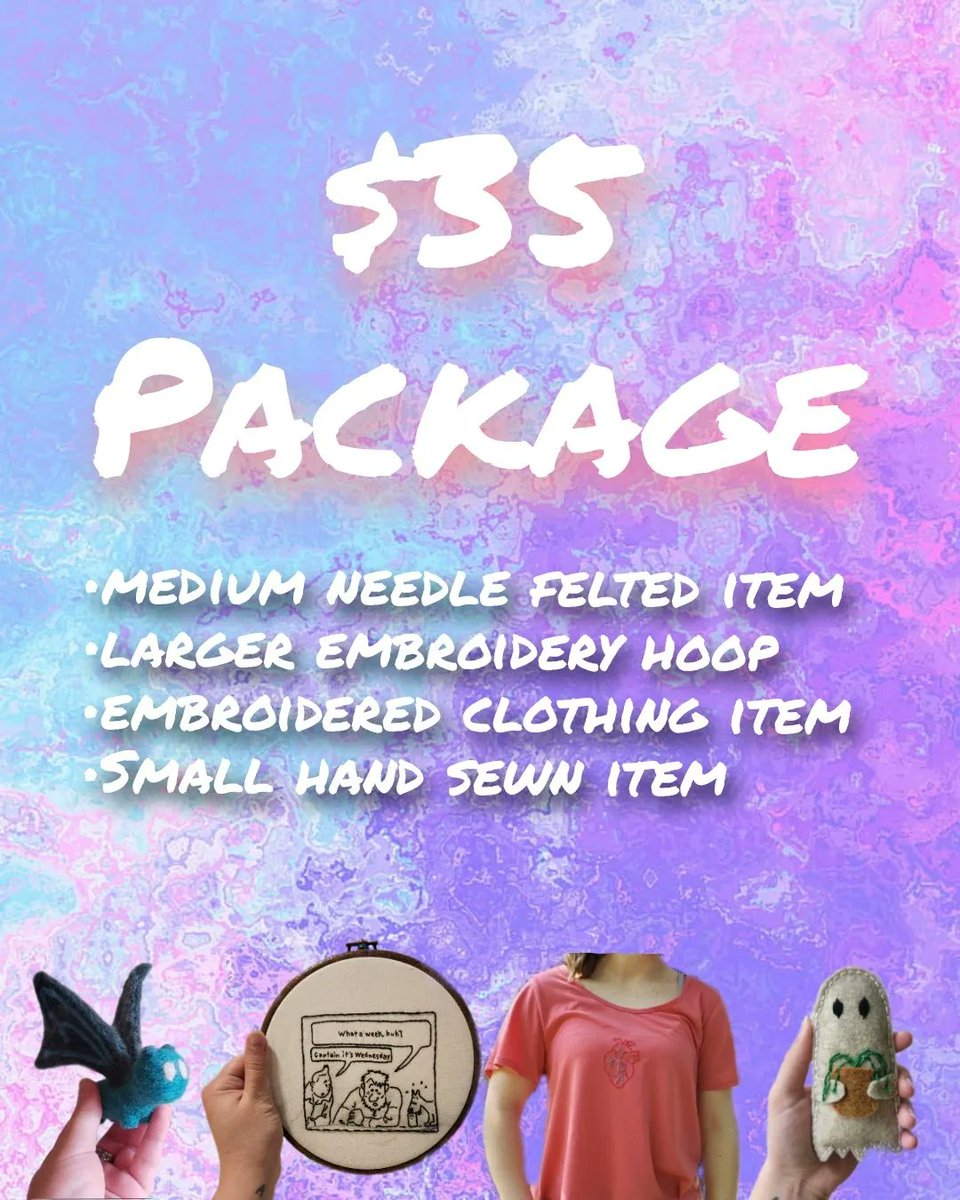 miserable_fool's tweet photo. Introducing mystery bags! Each package will have its own unique items. 
These packages will help support my shop &amp; make ends meet, things are tough right now. DM to buy a mystery bag! 

#handmade #supportsmallbusiness #MysteryBox #mysterybag #embroidery #needlefelting https://t.co/itxmDPNtuY