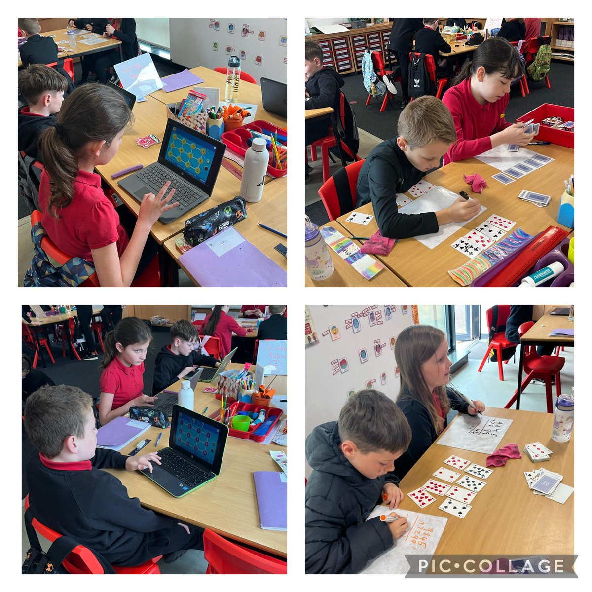LanarkPrimary's tweet photo. Room 7 have enjoyed some #gamesbased #learning numeracy starters. Today they were developing their addition, multiplication and division skills ➕✖️➗ #active #play https://t.co/SqiLbhJKbo
