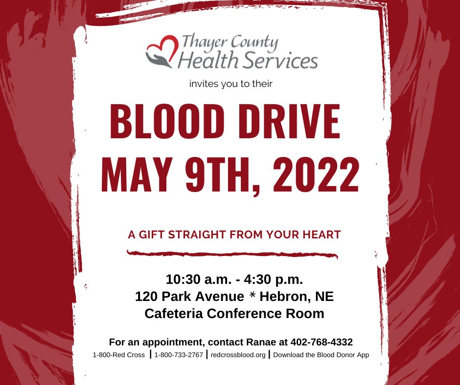 tchsne's tweet photo. Blood Drive May 9th, 10:30-4:30 at TCHS.
Please call today and schedule an appointmet.
402-768-4332 https://t.co/9dMtnsEtT5