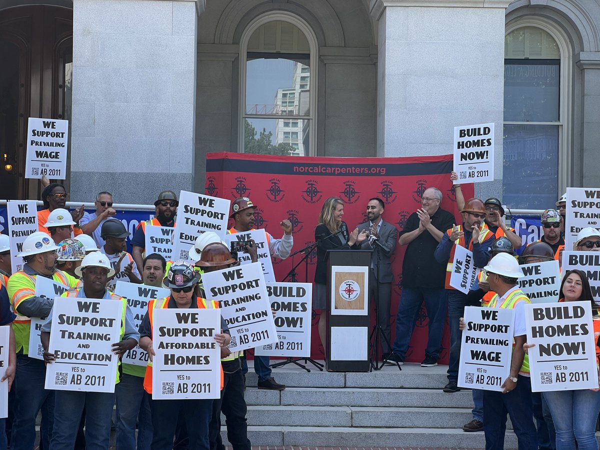 WSCarpenters's tweet photo. “Make no mistake about it,” said Pete Rodriguez, SWRCC EST “#AB2011 is a pro-worker bill helping all workers building our housing projects earn good middle-class jobs with prevailing wages, healthcare, and apprenticeship opportunities.”

@calhsng @BuffyWicks @NorCalCarpU https://t.co/kB6NAdoOpI