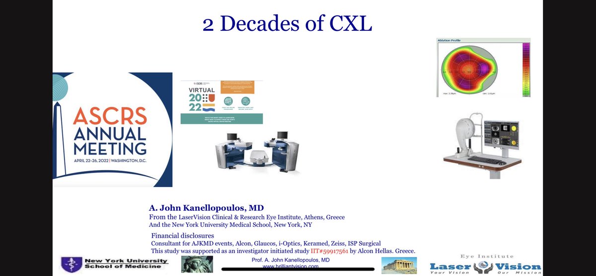 KanellopoulosMD's tweet photo. Our #CXL #keratoconus course at the #ASCRS https://t.co/XE6OrOa1aY recorded in it’s entirety. Tune in for 90’ of #cornealdiagnostics for KCN, #cxl techniques to include “our” #athensprotocol, outcomes, & complications-awesome collegue participation:”bestTalkinASCRS” remark ❤️ https://t.co/cSrIXksnF4