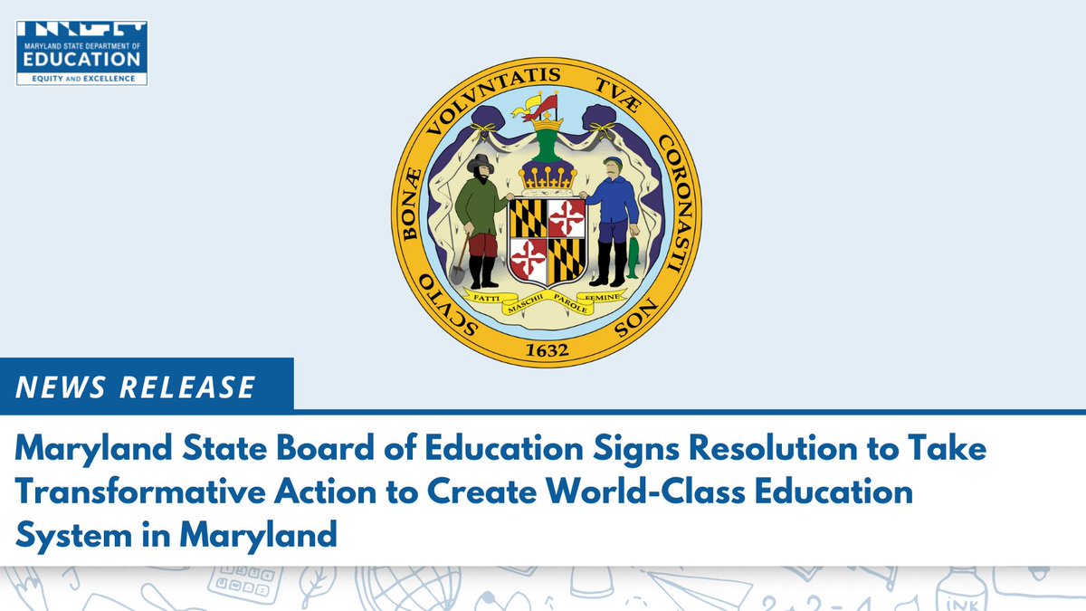 Today the Maryland State Board of Education signed a resolution to enact bold, transformative change in Maryland’s public schools to achieve excellent &amp; equitable outcomes for every Maryland child.

Read more: news.maryland.gov/msde/maryland-…