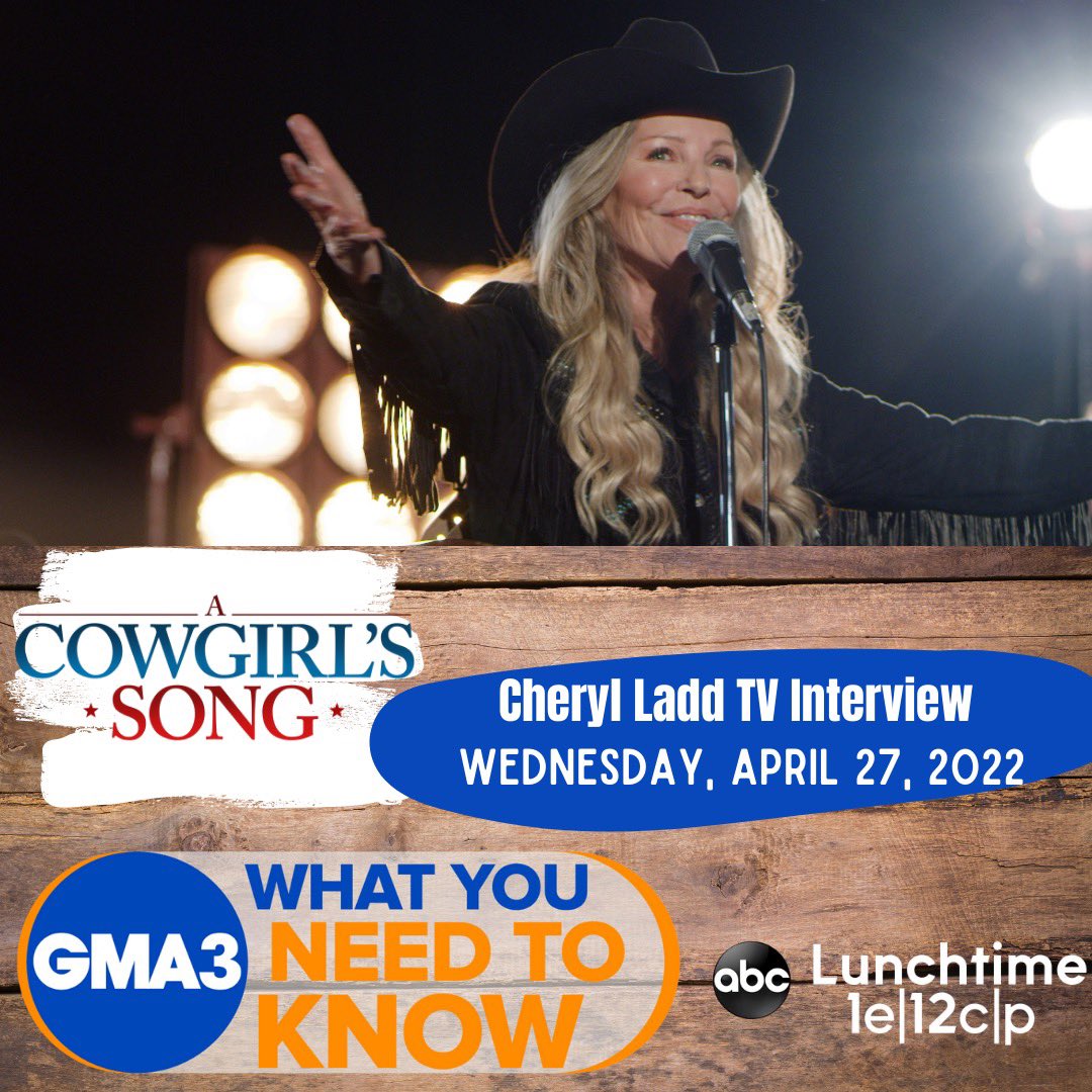 imaginariesband's tweet photo. Tune into @ABCGMA3 tomorrow - Wednesday, April 27, 2022 to catch @RealCherylLadd chatting all about #acowgirlssong! #gma #goodmorningameric #cherylladd #gma3 #abcgma3 #abc https://t.co/XDGnudWm7L