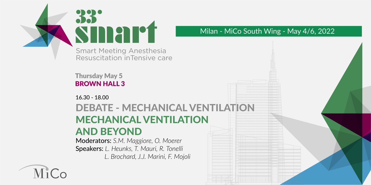 33° SMART - May 5, 2022 - Milan
DEBATE - MECHANICAL VENTILATION
MECHANICAL VENTILATION AND BEYOND
JOIN US
PROGRAM: bit.ly/3Lsgddp
#SMARTmi2022
#Mechanical #Ventilation #Debate