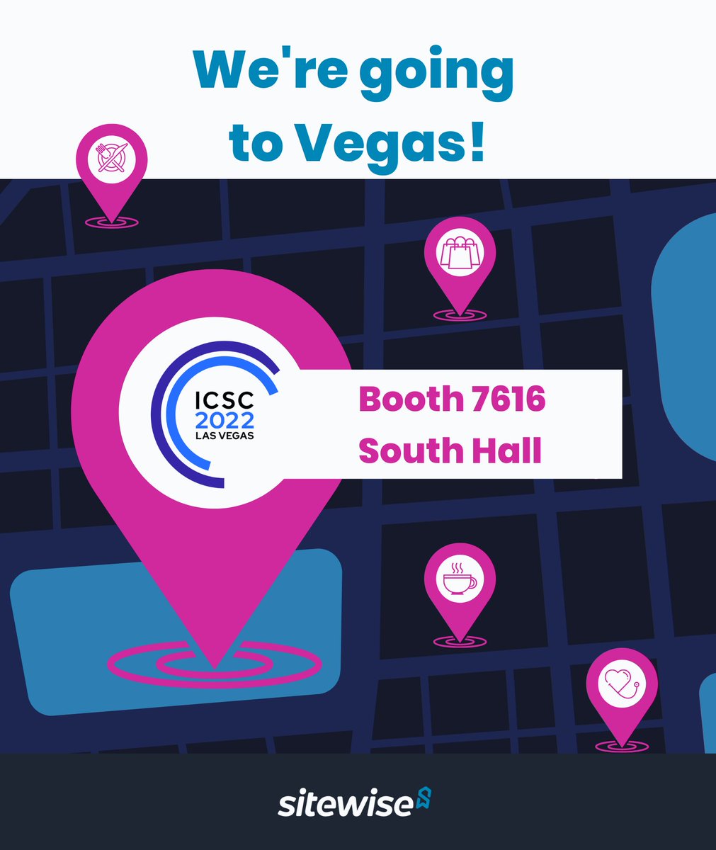 SitewisePro's tweet photo. Sitewise is going to Vegas (@ICSC)! Need help with your brand's strategic real estate road map? Drop by Booth 7616 in the South Hall to chat about: predictive modeling, sales forecating, whitespace analysis, competitor tracking, customer profiling and more! 
#siteselection #icsc https://t.co/84r8UlRM78