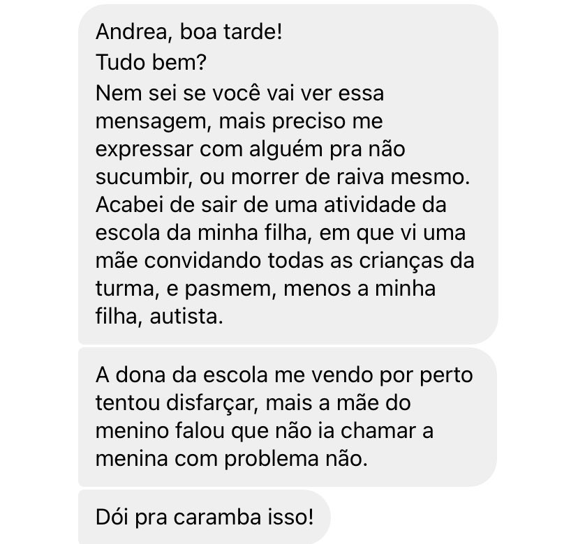 andreawerner_'s tweet photo. Essas mensagens me quebram. Como uma mãe tem coragem de fazer isso? Convidar todas as crianças da classe menos a autista, e ainda falar que “não ia chamar a menina com problema”. Pelo amor de Deus, não sejam como essa pessoa. https://t.co/wo2nkrYWFU