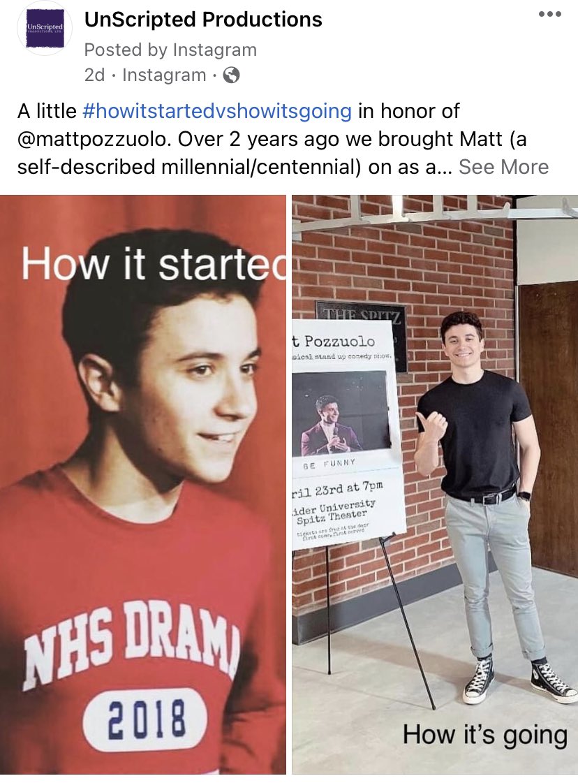 williamjdennis's tweet photo. A Twitter #shoutout. Matt has been an incredible addition to @UnScriptedProd as a teacher and performer. He recently debuted his 1-person show #befunny @RiderUniversity @RiderU_SEC and we are so #proud of him! https://t.co/HgbzcPmUgW