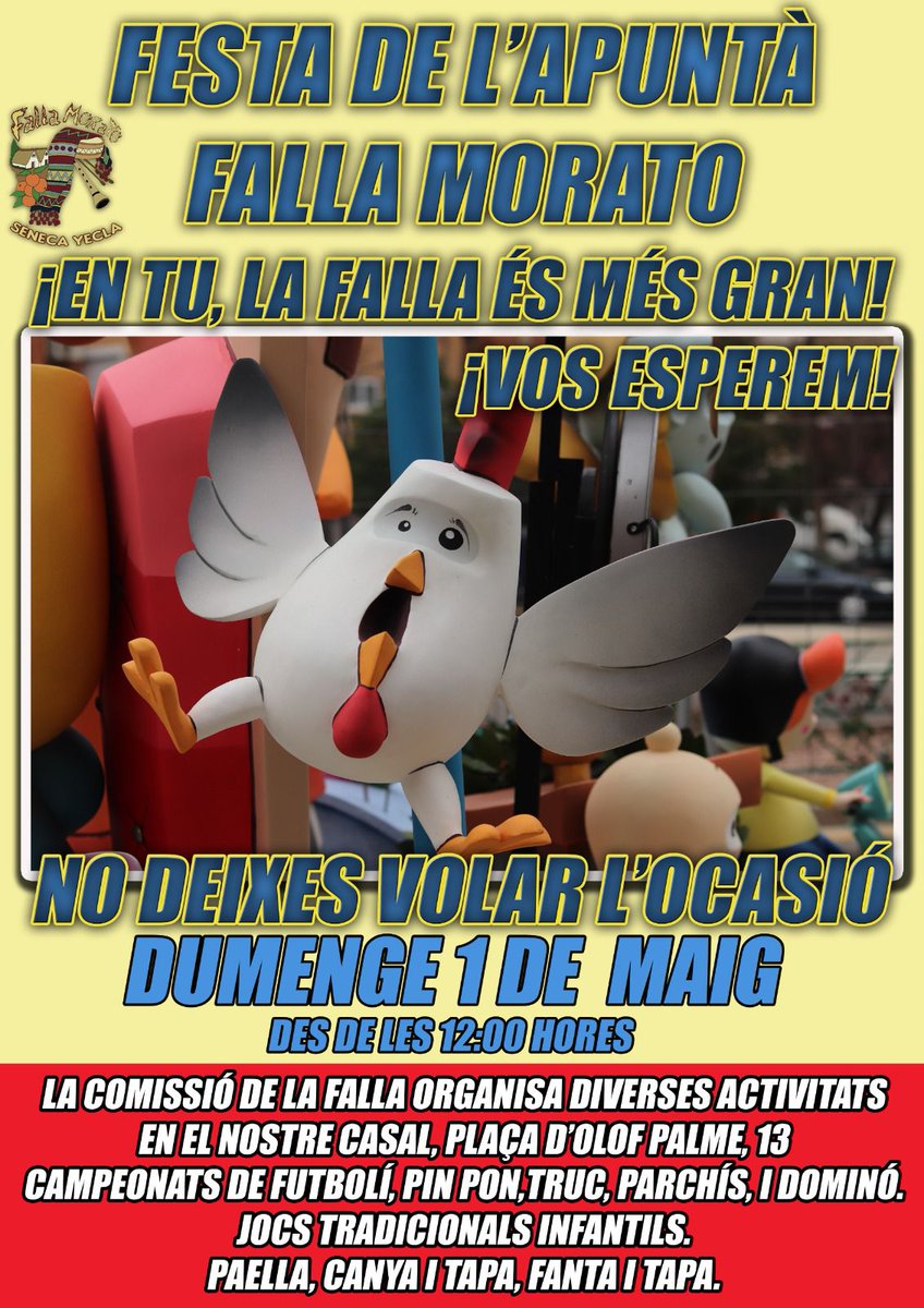 fallamorato's tweet photo. El pròxim 1 de Maig vos esperem en la festa de l’*Apuntà per a que pugau gojar de la gran varietat d'activitats que la falla ha preparat.

¿T'ho vas a perdre? https://t.co/gxj5OErEvG