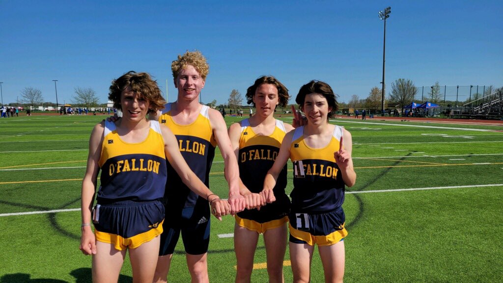 othsboystrack's tweet photo. 7:59.22 and the win for our 4x8 Relay at the St. Clair County Invite. #7 all time for OTHS! Freshman Zach Thoman, senior Peyton Mueller, sophomores Eli Greenstreet and Dylan Ybarra. https://t.co/a7LWoyYp8d