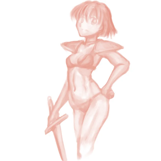 ポーズラフ。ビキニアーマーちゃん。もうちょいちゃんと描き込みたかったですが…今日は3回目のワクチン接種なので、ここまで～ 