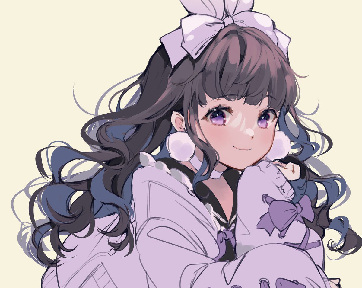1girl solo bow long hair purple eyes hair bow smile  illustration images